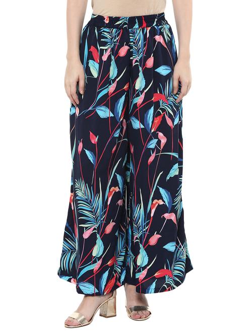 navy blue printed crepe palazzo - 14951141 - Very Small Image - 1