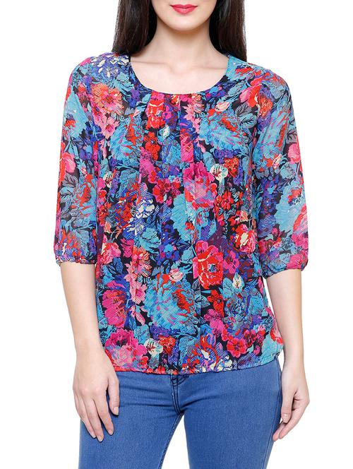 blue printed blouson top - 14951166 - Very Small Image - 1