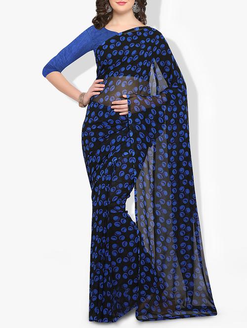 blue georgette printed saree with blouse - 14951387 - Very Small Image - 1