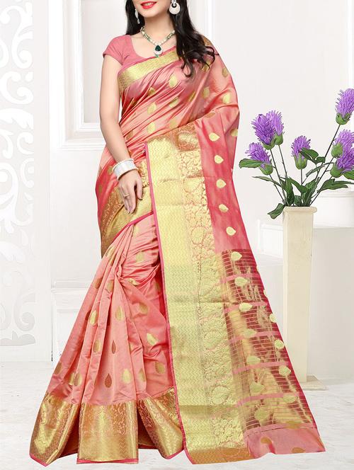 peach silk kanjivaram saree with blouse - 14952078 - Very Small Image - 1