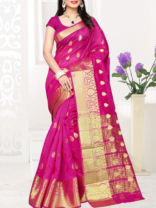 pink silk kanjivaram saree with blouse - 14952085 - Very Small Image - 1