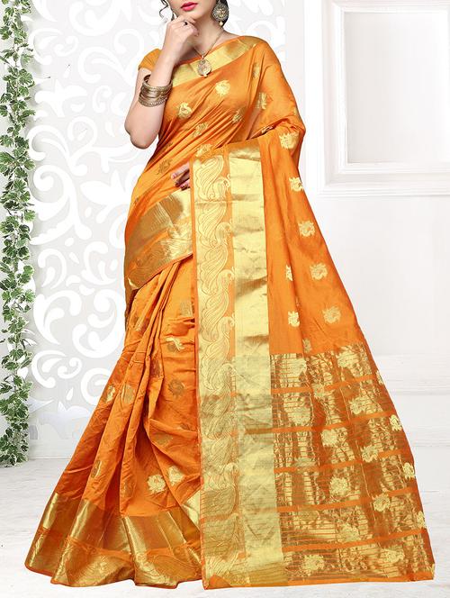 yellow cotton silk kanjivaram saree with blouse - 14952102 - Very Small Image - 1