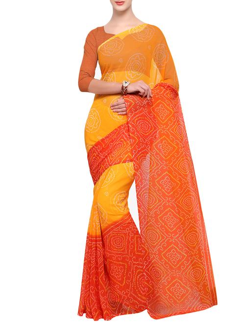 orange bandhani saree with blouse - 14952621 - Very Small Image - 1