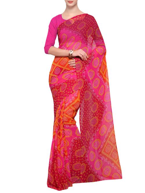 pink bandhani saree with blouse - 14952624 - Very Small Image - 1