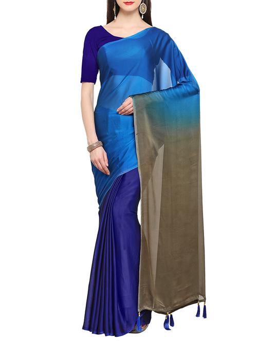blue ombre saree with blouse - 14952626 - Very Small Image - 1