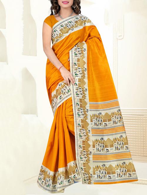 yellow art silk bhagalpuri saree with blouse - 14952827 - Very Small Image - 1