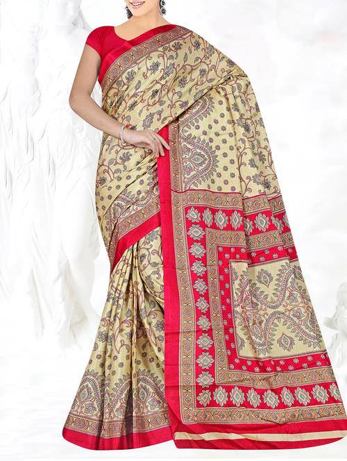 beige art silk printed saree with blouse - 14952841 - Very Small Image - 1
