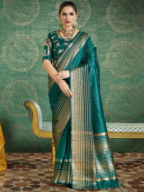 green silk bordered saree with blouse - 14952849 - Very Small Image - 1