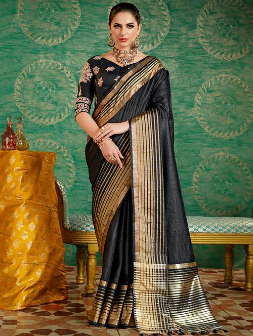 black silk bordered saree with blouse - 14952851 - Very Small Image - 1