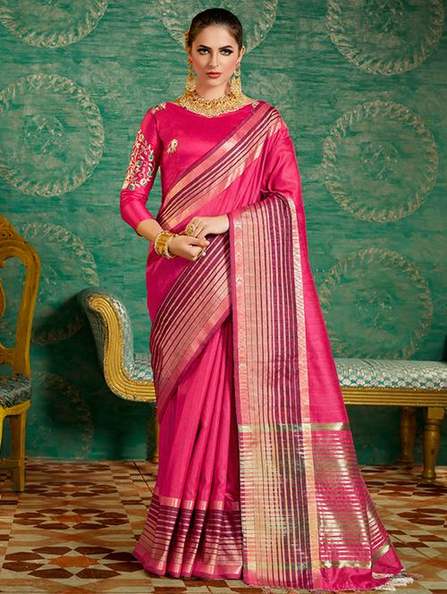 pink silk bordered saree with blouse - 14952858 - Very Small Image - 1