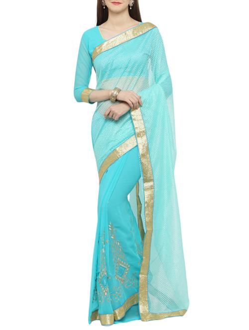 turquoise net & georgette half & half saree with blouse - 14952915 - Very Small Image - 1