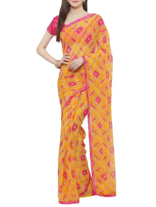 orange georgette printed saree with blouse - 14952943 - Very Small Image - 1