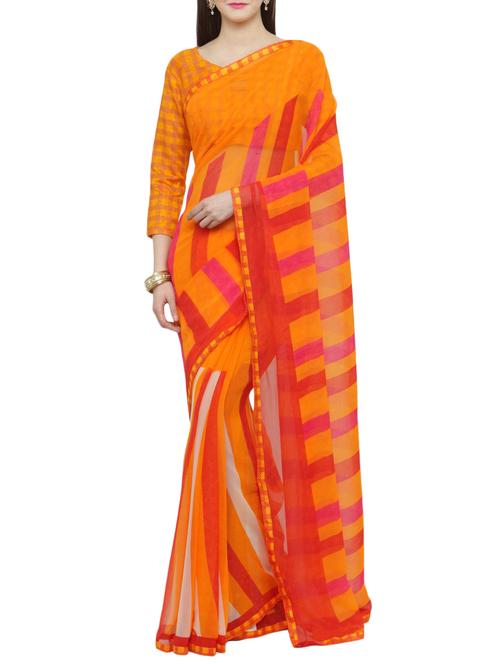 orange georgette printed saree with blouse - 14952957 - Very Small Image - 1