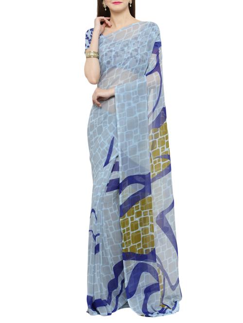 sky blue georgette printed saree with blouse - 14952985 - Very Small Image - 1