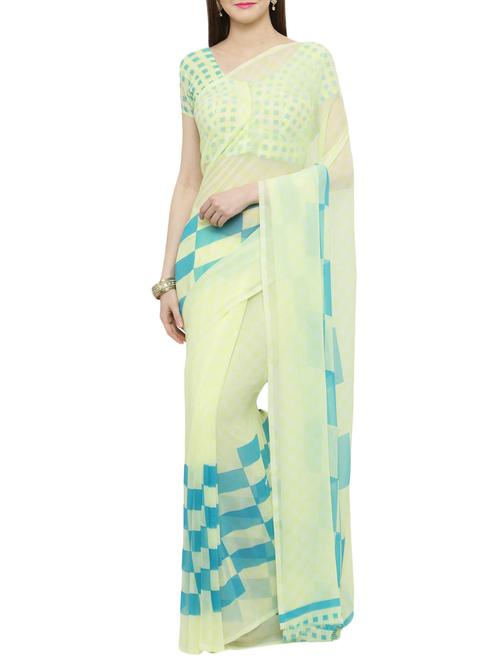 yellow georgette printed saree with blouse - 14952986 - Very Small Image - 1