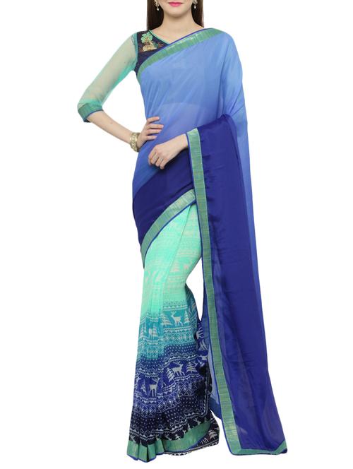blue georgette half & half saree with blouse - 14952996 - Very Small Image - 1