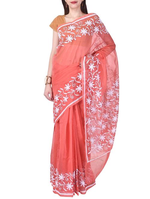 orange kota cotton embroidered saree with blouse - 14953470 - Very Small Image - 1