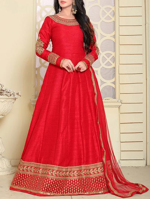 embroidered semi-stitched anarkali suit - 14953559 - Very Small Image - 1