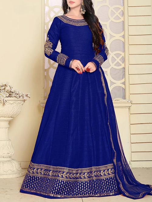 royal blue anarkali suit semi-stitched suit - 14953560 - Very Small Image - 1