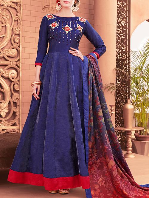 blue semi-stitched anarkali suits - 14953565 - Very Small Image - 1