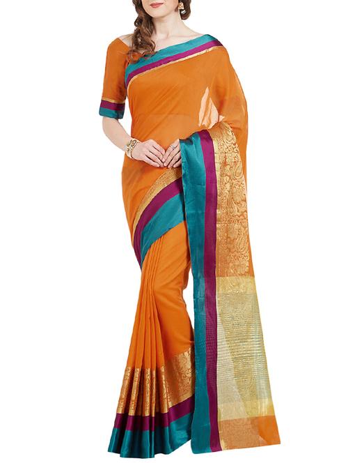 orange cotton silk woven saree with blouse - 14954361 - Very Small Image - 1