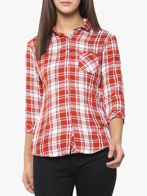 red viscose checkered shirt - 14954881 - Very Small Image - 1