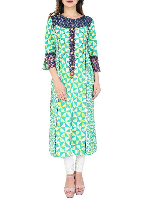 green rayon a-line kurta - 14956029 - Very Small Image - 1
