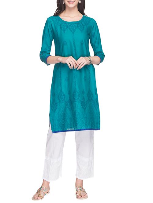 teal printed straight kurta - 14956301 - Very Small Image - 1