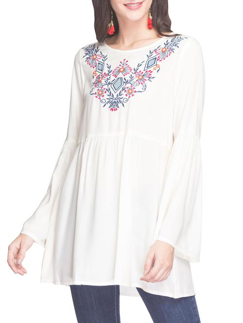 white embroidered viscose tunic - 14956381 - Very Small Image - 1