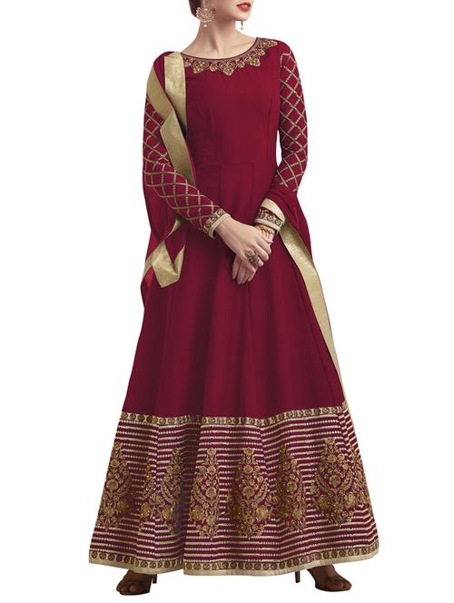 embroidered semi-stitched anarkali suit - 14957209 - Very Small Image - 1