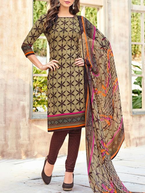 brown color unstitched churidaar suits - 14957254 - Very Small Image - 1