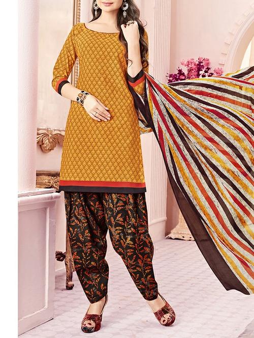 mustard cotton blend unstitched suit - 14957270 - Very Small Image - 1