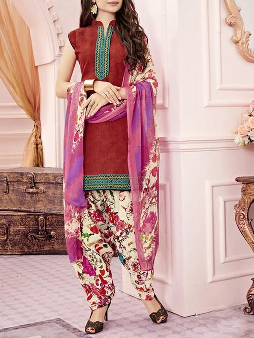 maroon patiyala suits unstitched - 14957274 - Very Small Image - 1