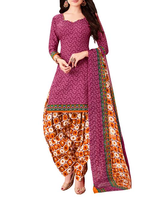 magenta cotton blend unstitched suit - 14957278 - Very Small Image - 1
