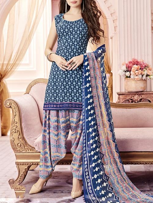 blue salwar suit unstitched suit set - 14957283 - Very Small Image - 1