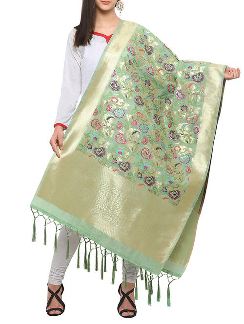 light green banarasi dupatta - 14957306 - Very Small Image - 1