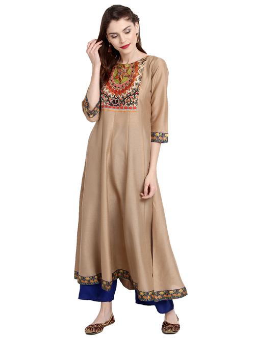 beige silk anarkali kurta - 14959064 - Very Small Image - 1