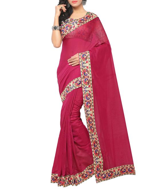 magenta cotton bordered saree - 14961289 - Very Small Image - 1