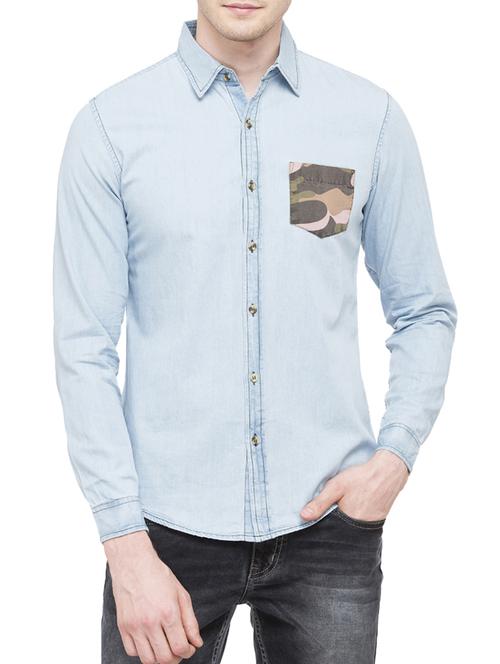 light blue cotton casual shirt - 14961640 - Very Small Image - 1