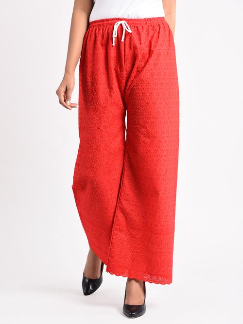 red embroidered cotton palazzo - 14961911 - Very Small Image - 1