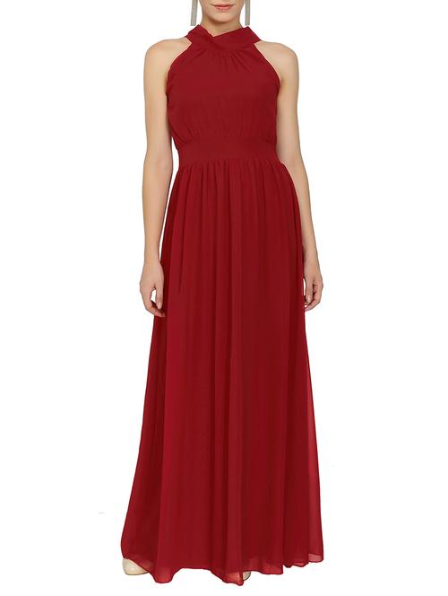 maroon georgette gown dress - 14962507 - Very Small Image - 1
