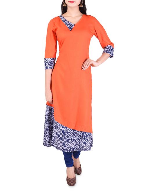 orange rayon a-line kurta - 14962675 - Very Small Image - 1