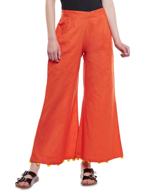 orange solid cotton palazzo - 14962853 - Very Small Image - 1