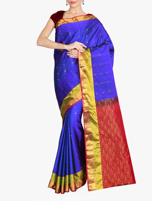 the chennai silks blue kanjivaram saree with blouse - 14962901 - Very Small Image - 1