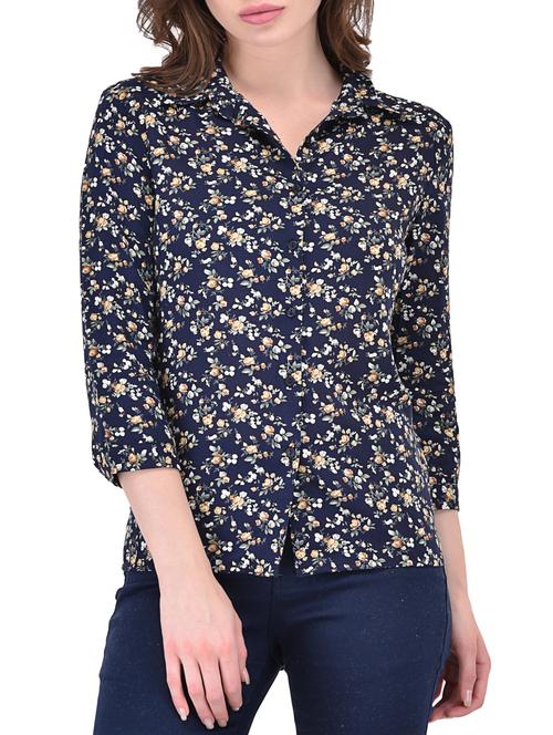 navy blue cotton printed shirt - 14963197 - Very Small Image - 1