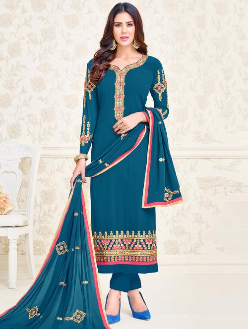 embroidered straight pant suit unstitched suit - 14963539 - Very Small Image - 1