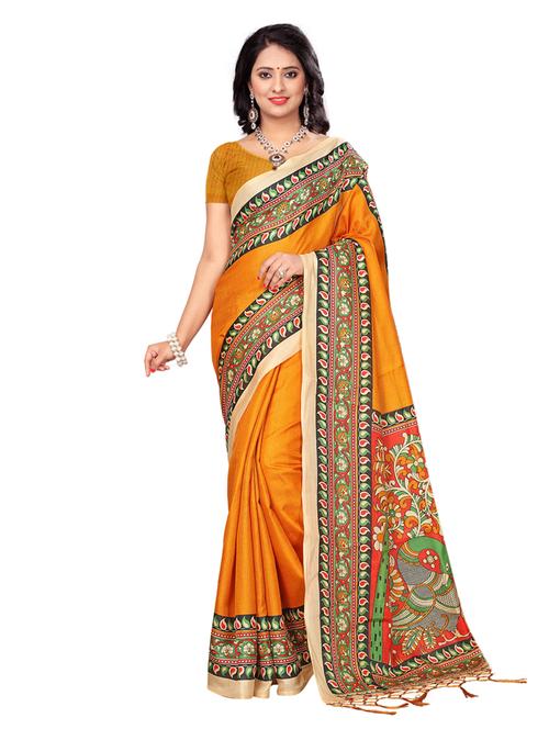 yellow khadi printed saree with blouse - 14963550 - Very Small Image - 1