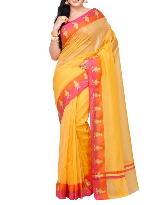 yellow cotton bordered saree - 14963558 - Very Small Image - 1