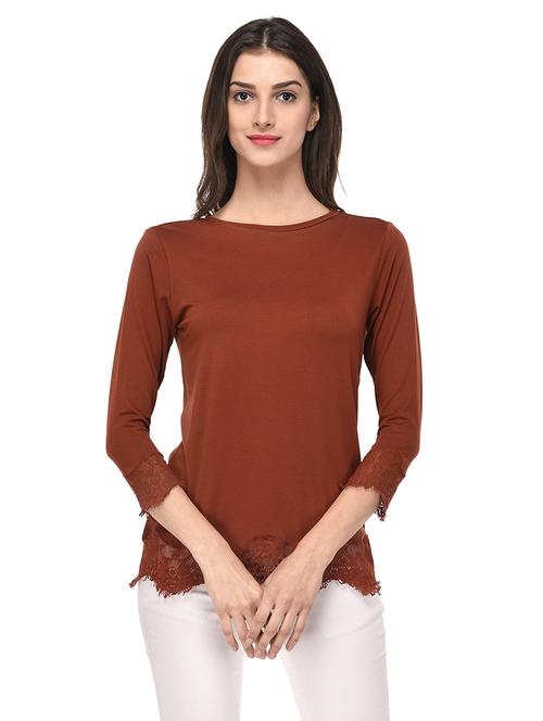 brown viscose solid top - 14963887 - Very Small Image - 1