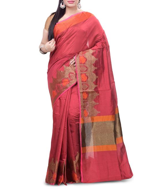 maroon cotton bordered saree - 14963894 - Very Small Image - 1